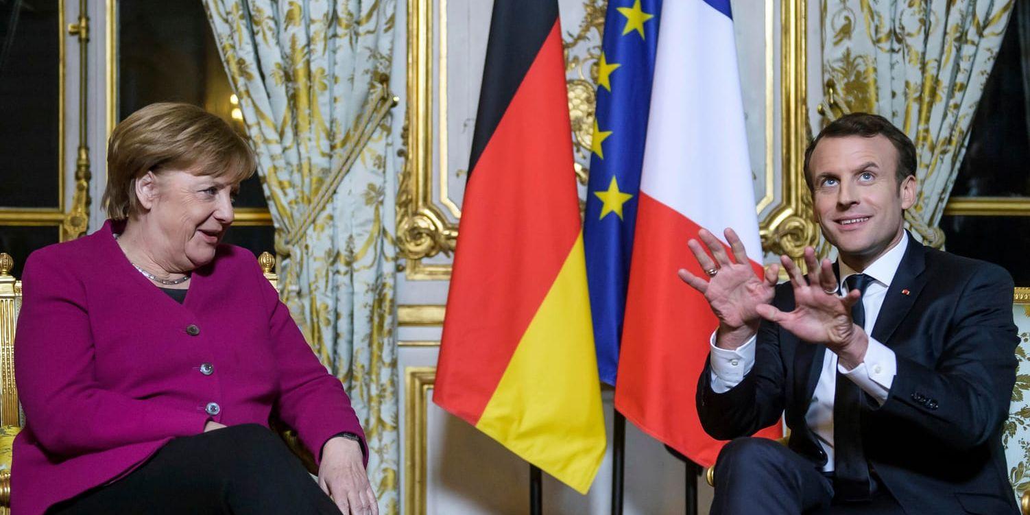 Angela Merkel och Emmanuel Macron vid sitt möte i Élysée-palatset i fredags.