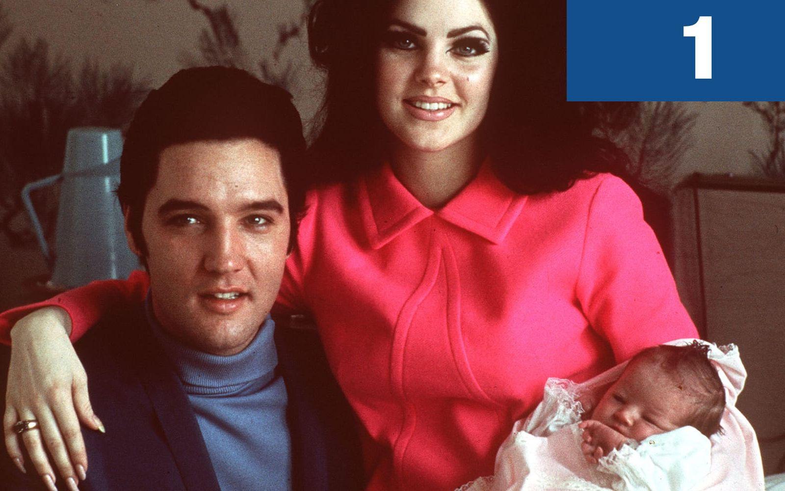 1. Så många gånger gifte han sig och så många barn fick han. Äktenskapet med Priscilla Presley varade mellan åren 1967 och 1973. Dottern Lisa Marie Presley föddes i februari 1968. Foto: TT