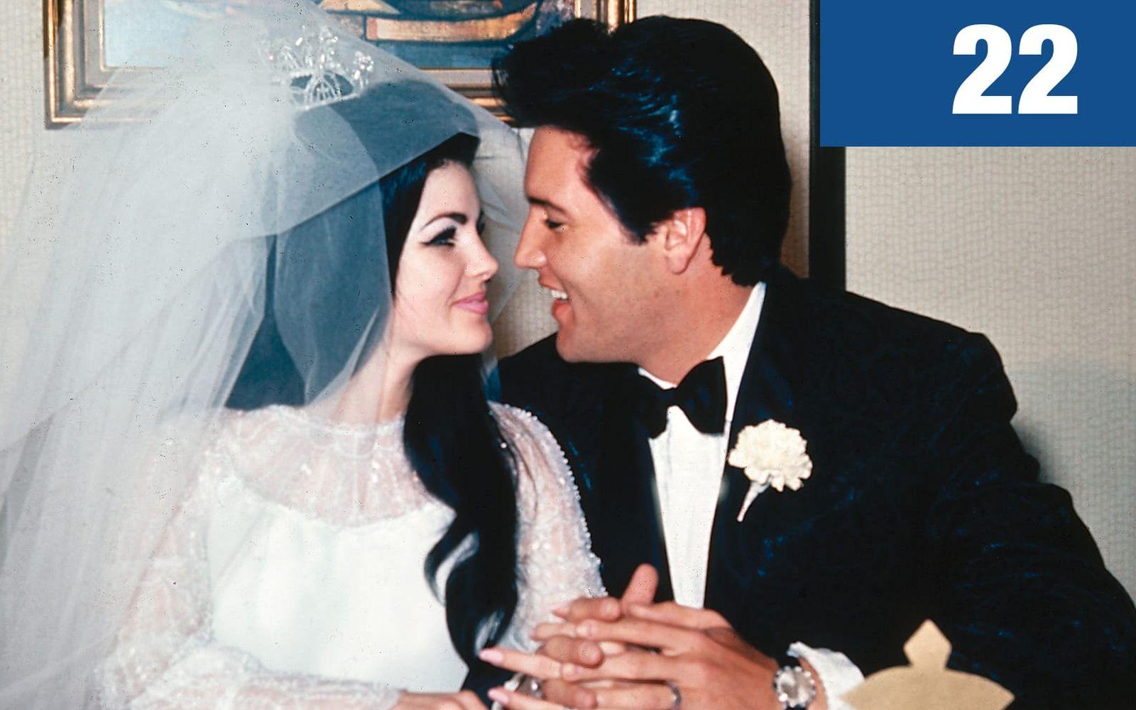 22. Priscillas Beaulieus ålder när hon gifte sig med Elvis på Aladdin Hotel i Las Vegas i maj 1967. Elvis var 32 år. Foto: TT