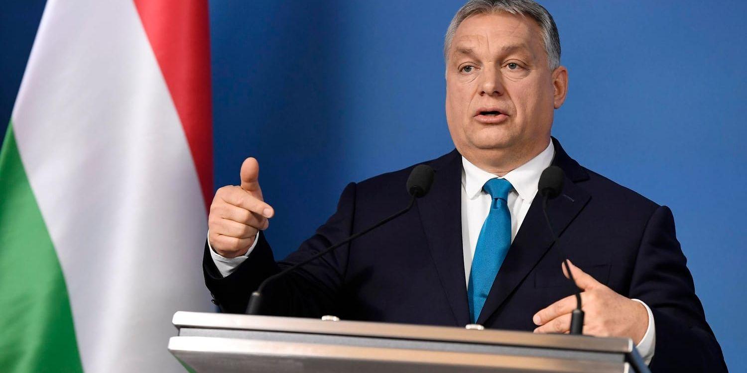 Ungerns premiärminister Viktor Orbán under en presskonferens i Budapest på torsdagen.