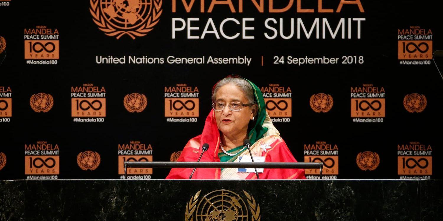 Bangladeshs premiärminister Hasina Wajed vid FN:s generalförsamling i New York.