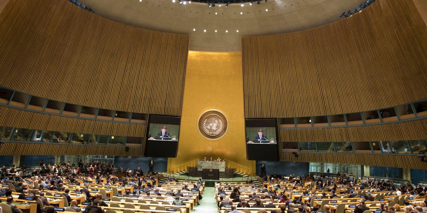 FN:s generalförsamling i New York, USA. Det var här som länderna enades om att ta fram ett gemensamt ramverk om migration i september 2016. Arkivbild.
