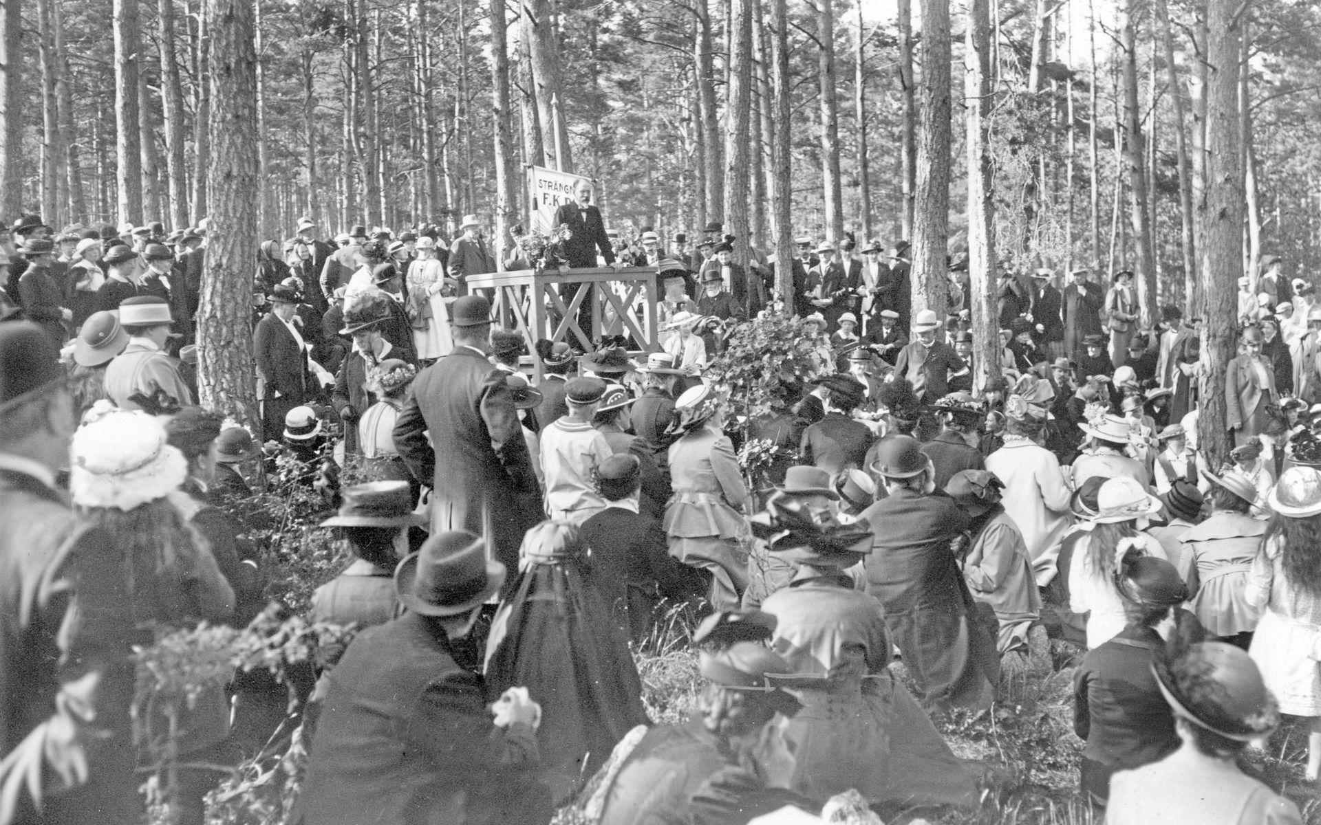 Att kvinnor i Halmstad fick rösta – och även röstades in i stadsfullmäktige – hade föregåtts av en lång kamp, både lokalt och på riksplanet. På bilden ovan är det Föreningen för kvinnans politiska rösträtt (F.K.P.R.) som håller möte i Strängnäs 17 juni 1916.