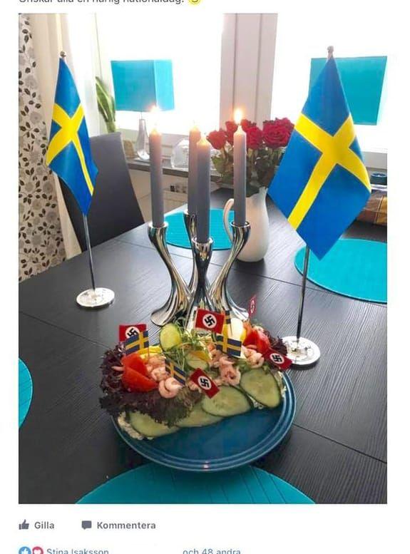 Smörgåstårtan med fem hakkorsflaggor som Stina Isaksson (SD) älskade.
