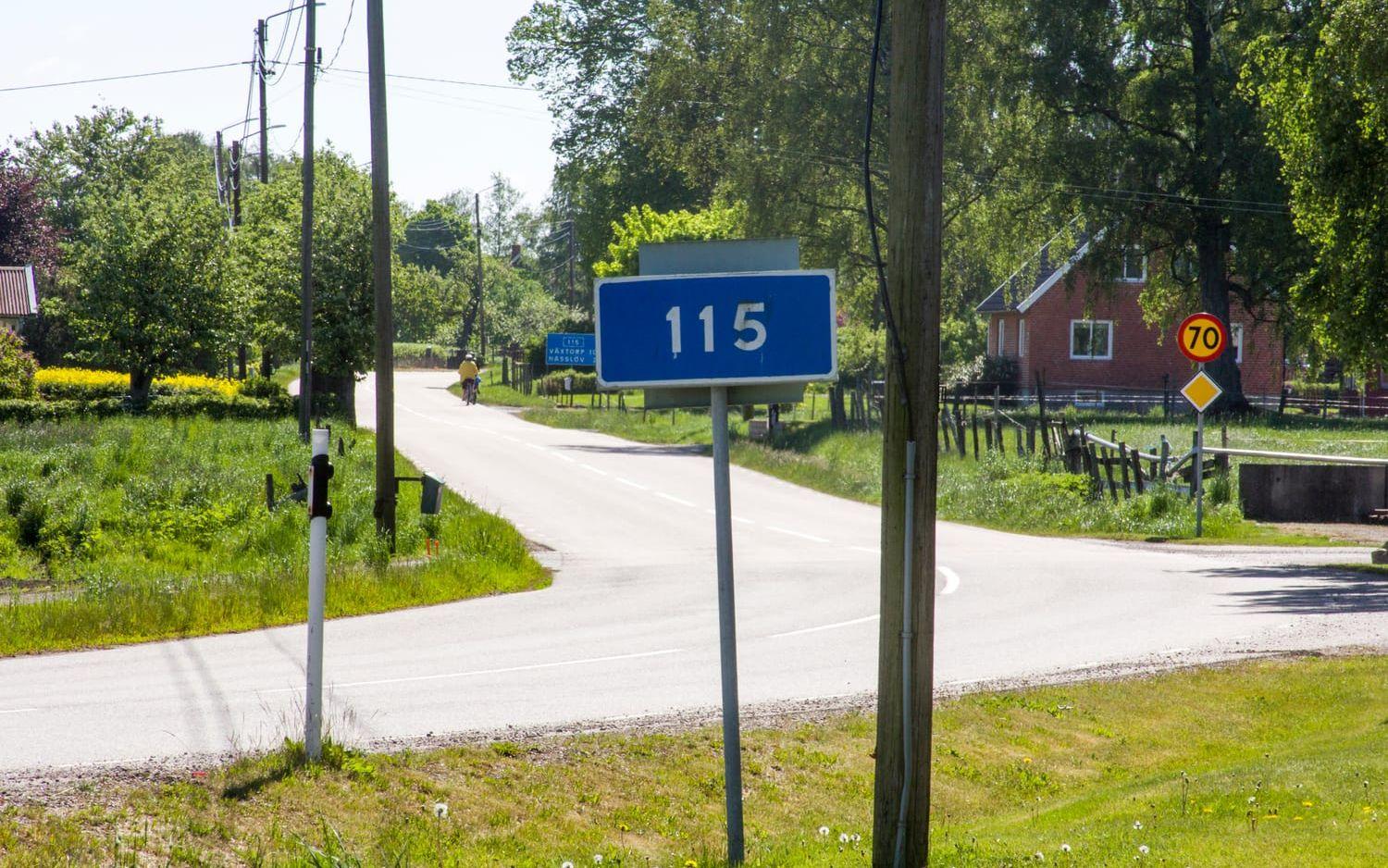 Väg 115. Sträckan där det saknas cykelväg mellan orterna är 1 750 meter lång.Bild: Jonatan Gernes