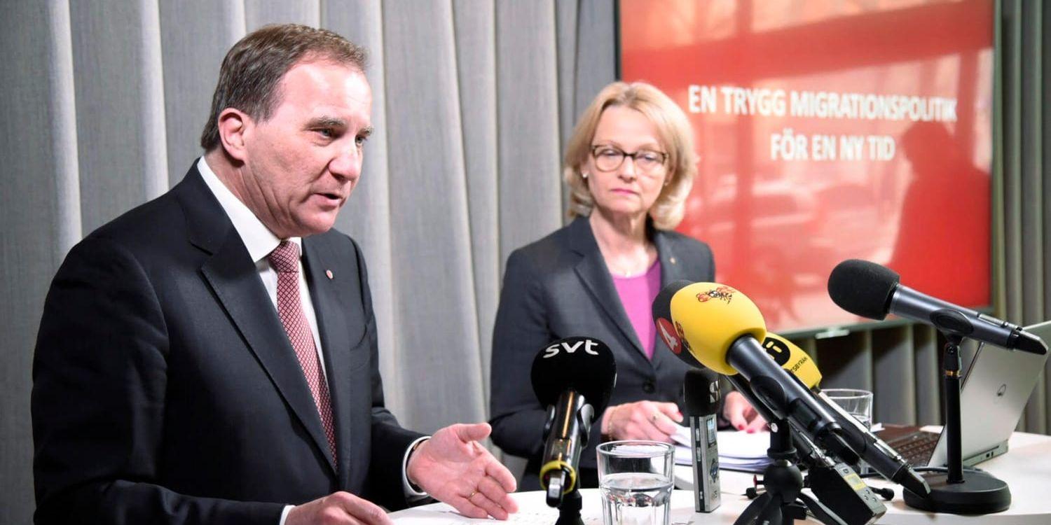 Socialdemokraternas partiledare Stefan Löfven och migrationsminister Heléne Fritzon (S) presenterar partiets inriktning för migrationspolitiken.