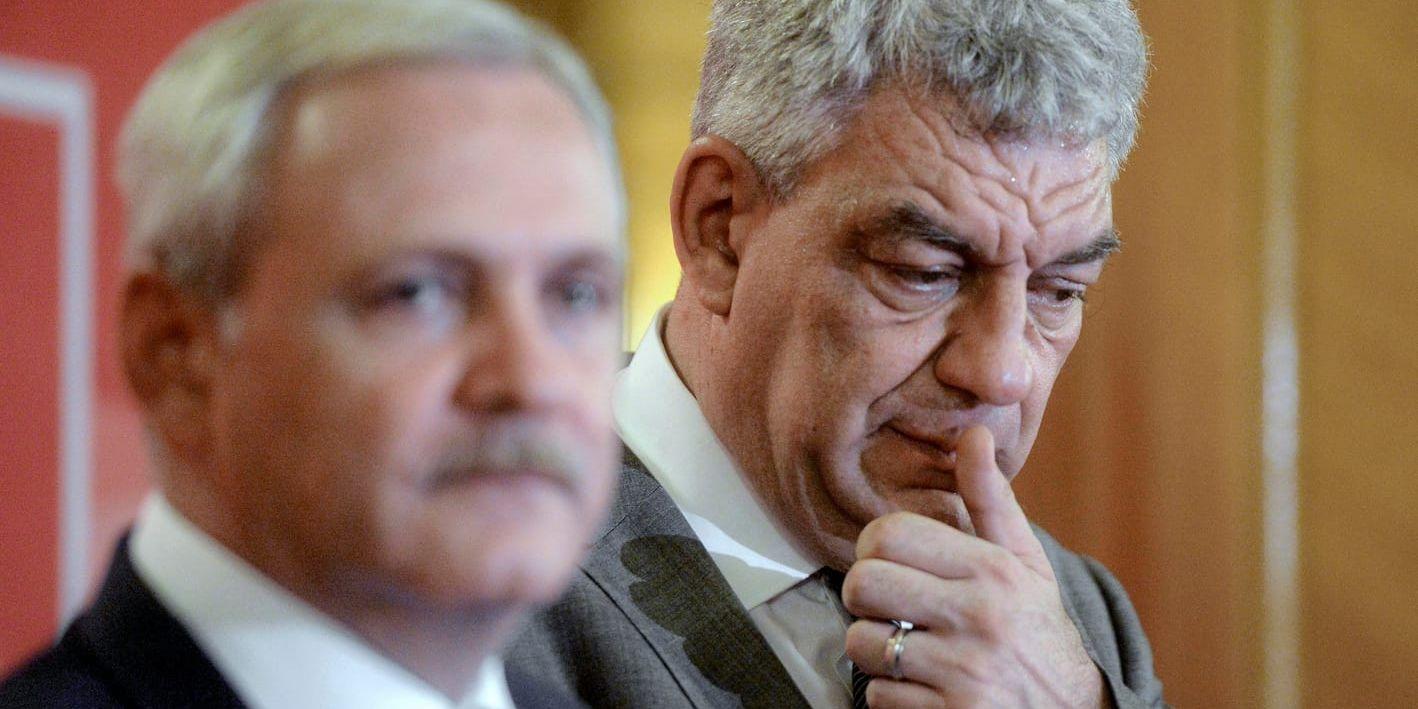 PSD-ledaren Liviu Dragnea (till vänster) och Rumäniens nyligen avgångne premiärminister Mihai Tudose. Arkivbild.