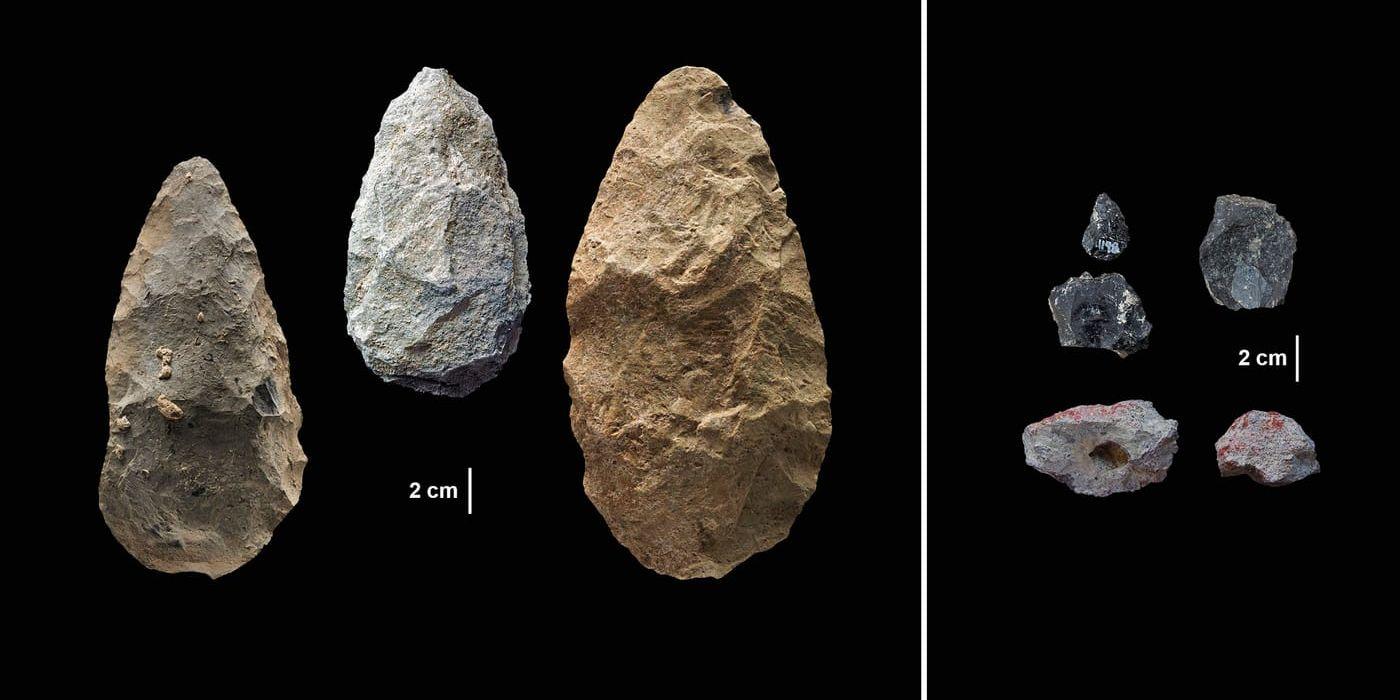 För 320 000 år sedan började människorna i Afrika tillverka en helt ny typ av stenredskap. De stora handyxorna (till vänster) försvann och ersattes av mindre, mer sofistikerade redskap (till höger).