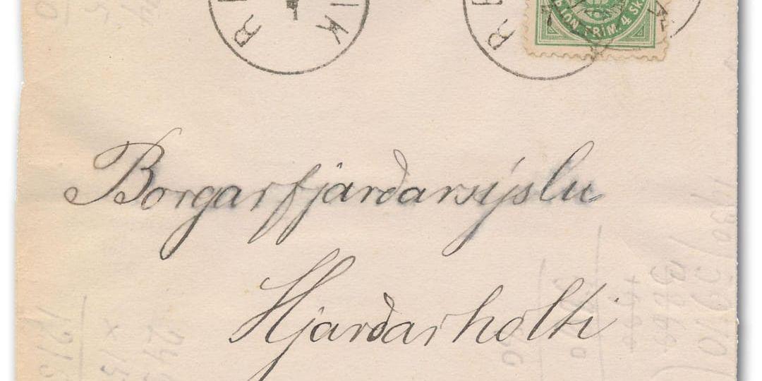 Ett brev med Islands första frimärkesutgåva.