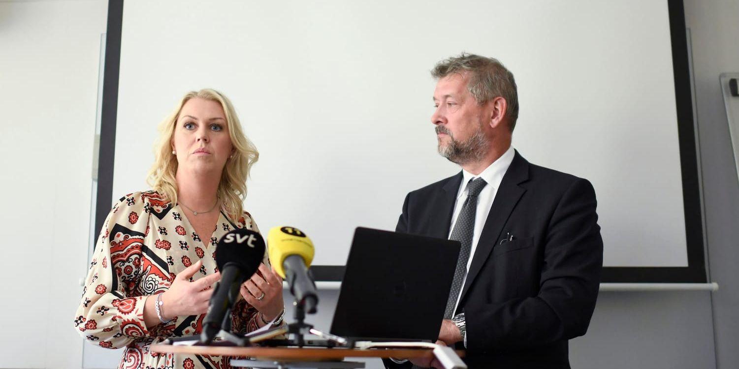 Jämställdhetsminister Lena Hallengren (S) och regeringens utredare Nils Öberg presenterar utredningen" Att bryta ett våldsamt beteende".
