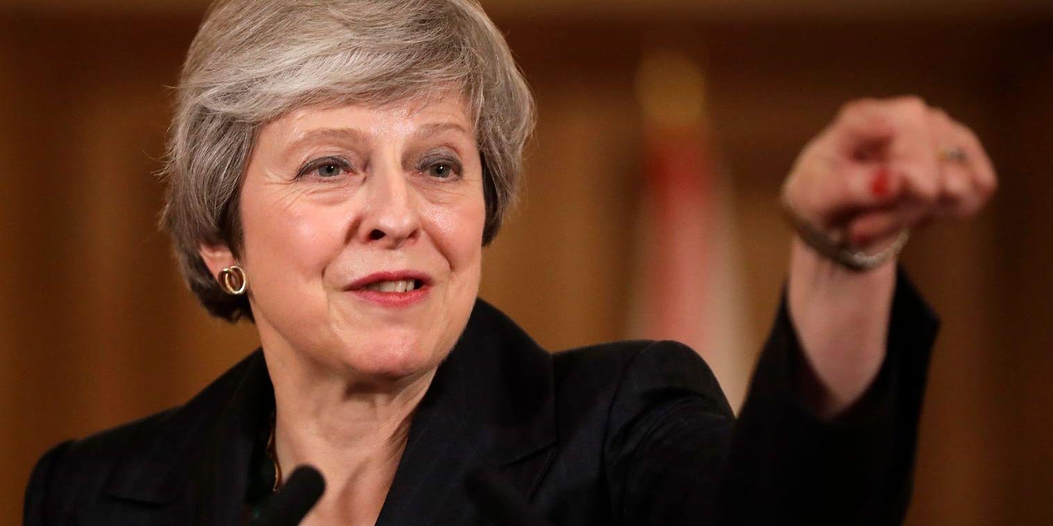 Storbritanniens premiärminister Theresa May under en presskonferens i torsdags.