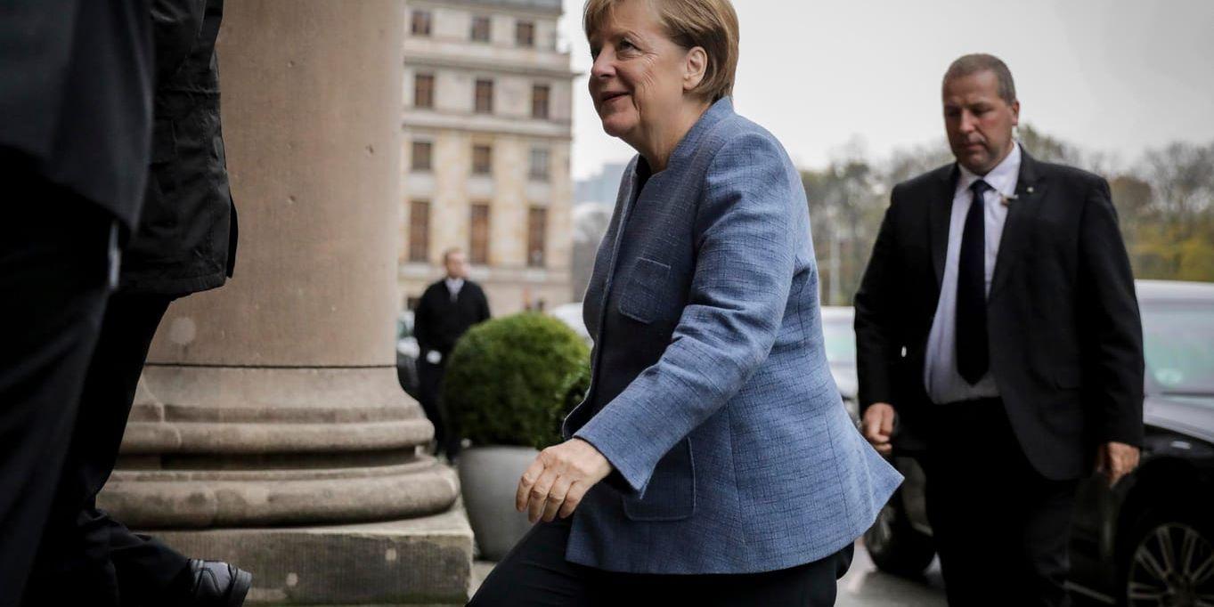 Angela Merkel på väg in till förhandlingarna i Berlin tidigare i veckan.