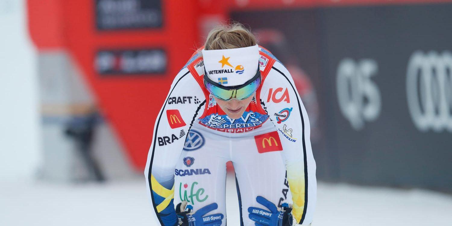 En slagen Stina Nilsson efter finalen i klassisk sprint under Lillehammers världscuphelg.