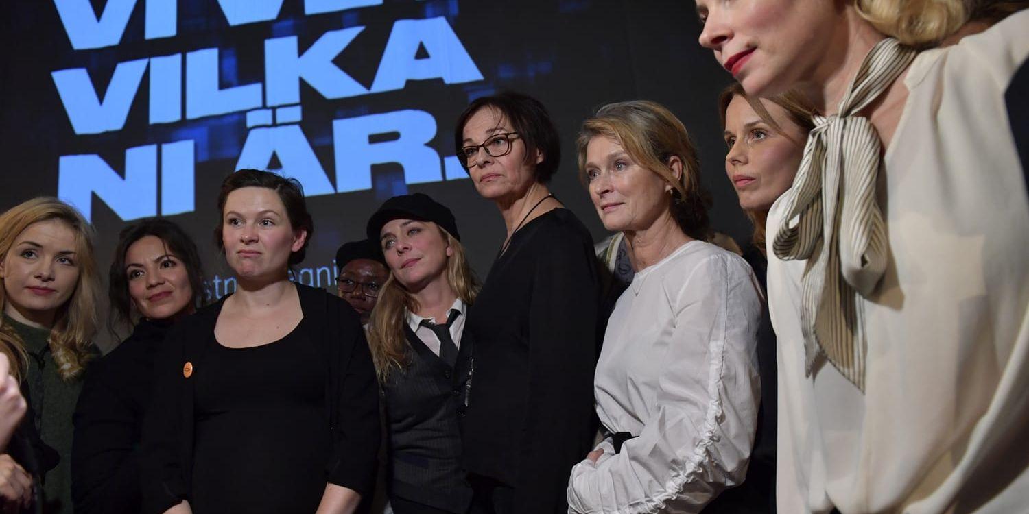 Svenska skådespelare i samband med läsningen på Södra teatern i Stockholm av anonyma vittnesmål om sexuella övergrepp och trakasserier.