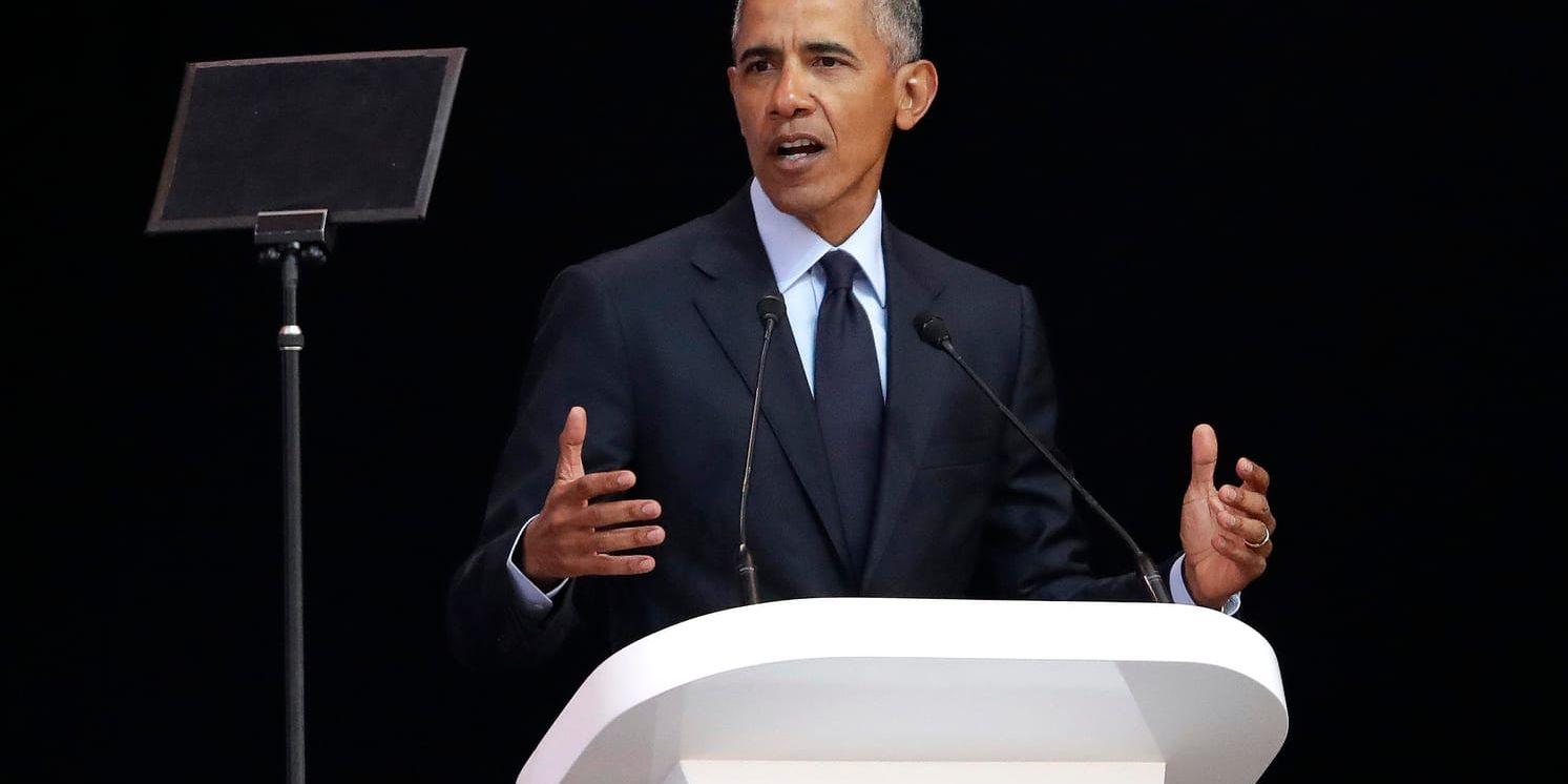 USA:s förre president Barack Obama talade i Johannesburg i Sydafrika under tisdagen.