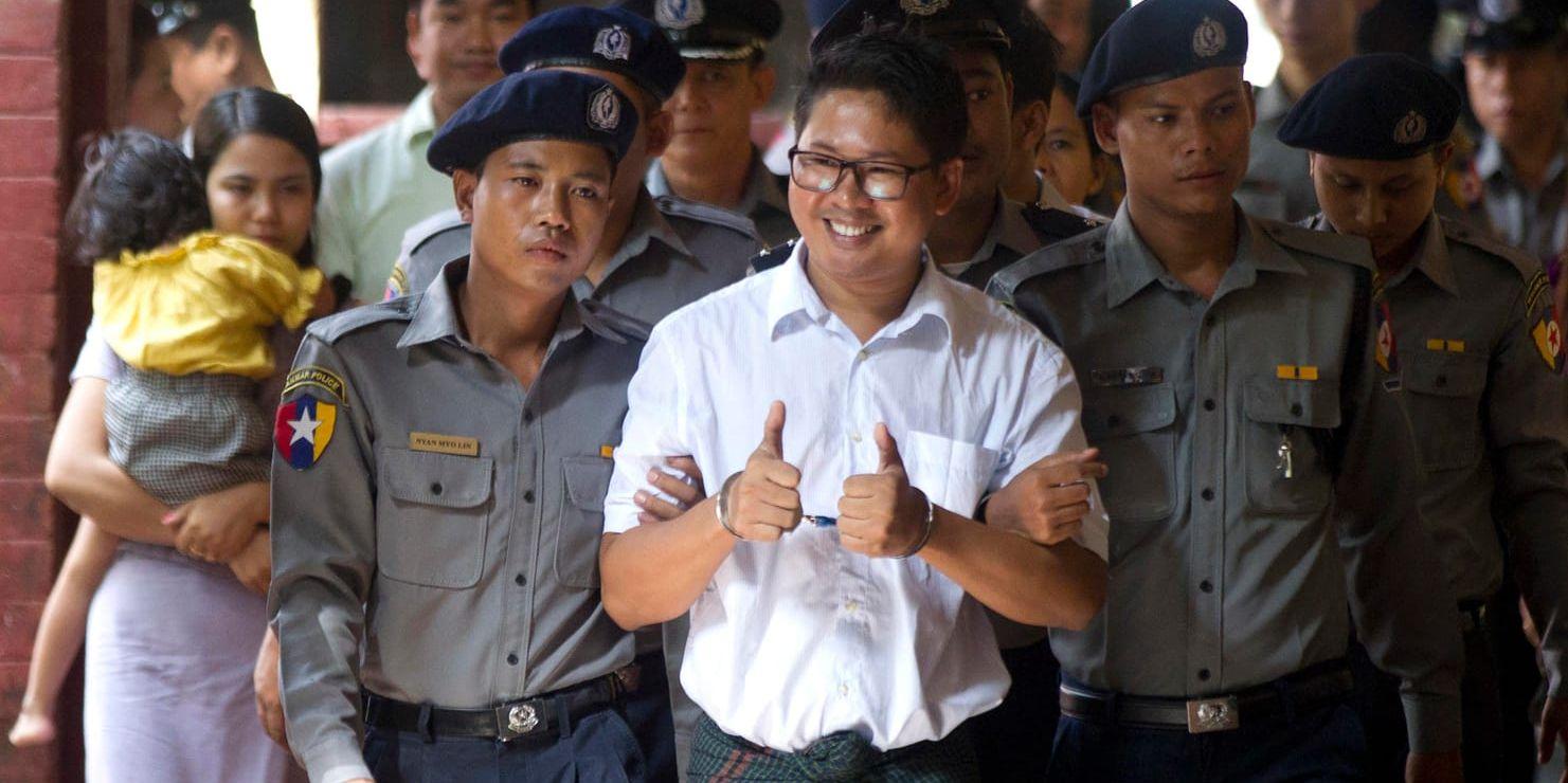 De Reutersanställda journalisterna Wa Lone (på bilden) och Kyaw Soe Oo överklagar sina fängelsedomar i Myanmar. Bilden är från rättegången i september.