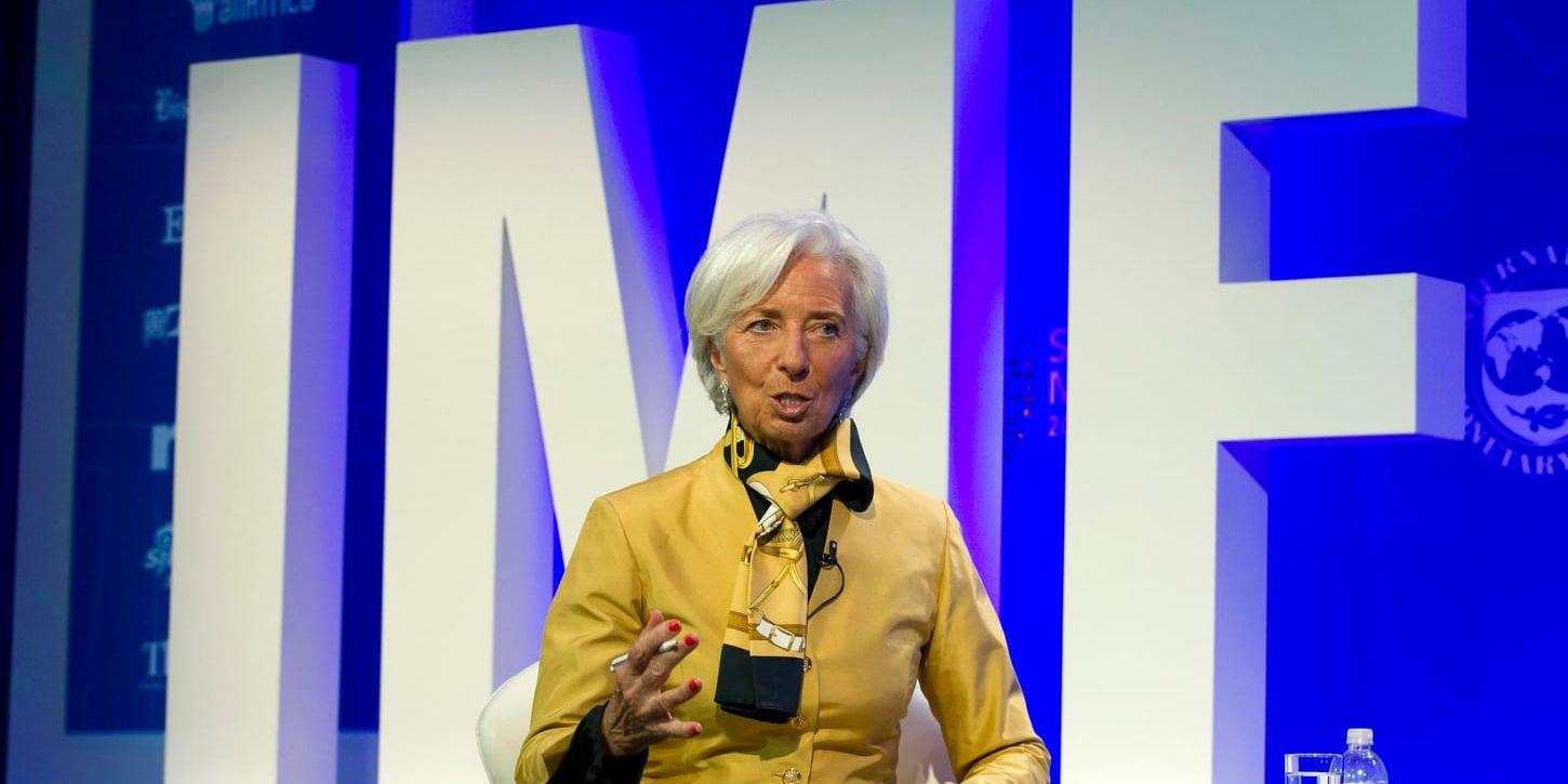 Internationella valutafonden, med Christine Lagarde som chef, varnar för hot mot global tillväxt. Arkivbild.