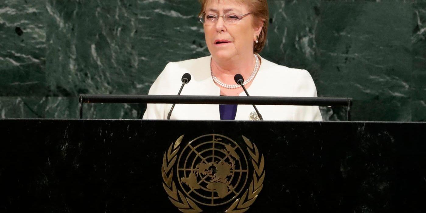 Chiles före detta president Michelle Bachelet talar inför FN:s generalförsamling 2017.