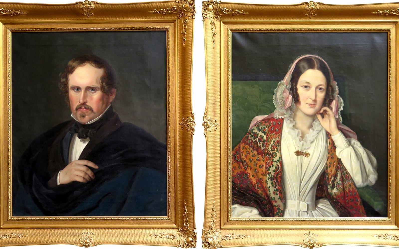 Säljs i hop. Porträtt föreställande Peter von Möller och hans första hustru Charlotta Birgitta, född Rooth. Bild: Hallands auktionsverk