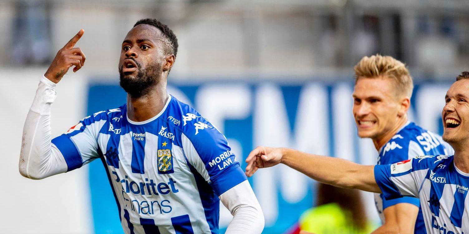 Göteborgs Vajebah Sakor jublar efter 2–1-målet i segermatchen mot Östersund.