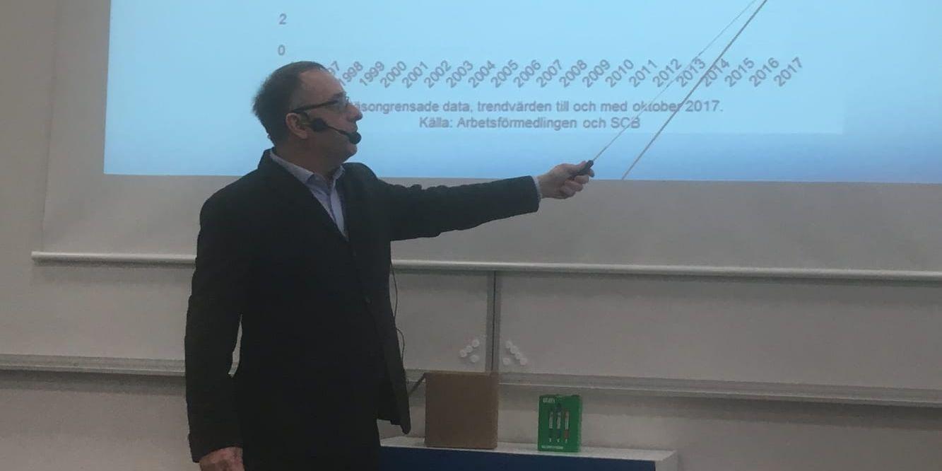 Pedagogiskt hjälpmedel. Peter Nofors visade ett antal grafer under presentationen. Foto: Mikael Gamm