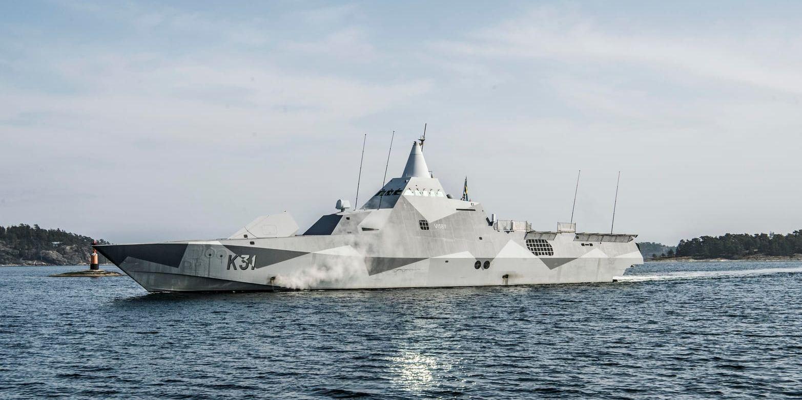 Saab kritiserar marinens köp av ledningssystem från Israel. På bilden HMS Visby under en internationell ubåtsjaktsövning i Stockholms skärgård tidigare i år.