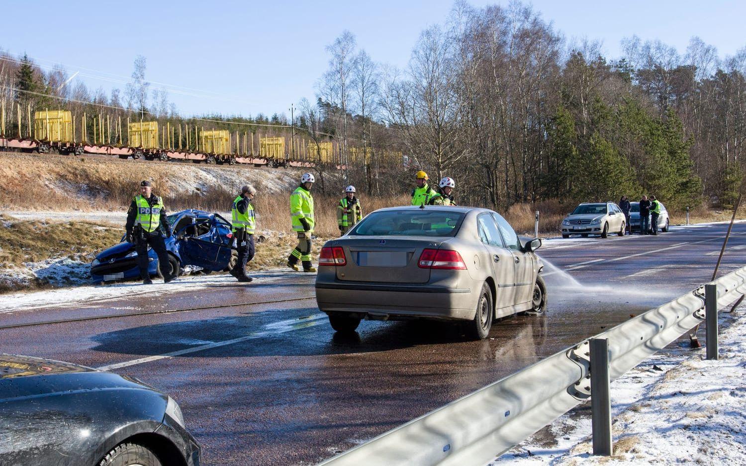 Krocken ägde rum på väg 15 mellan Skogaby och Knäred, cirka en kilometer öster om Skogaby. Bild: Jonatan Gernes