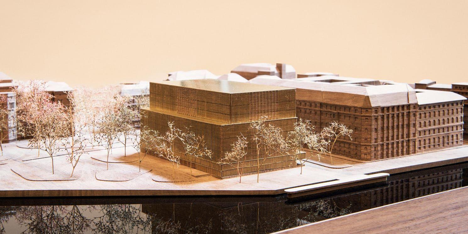 En arkitekturmodell av Nobelcenter på Blasieholmen i Stockholm, som förslaget såg ut i juni 2016.