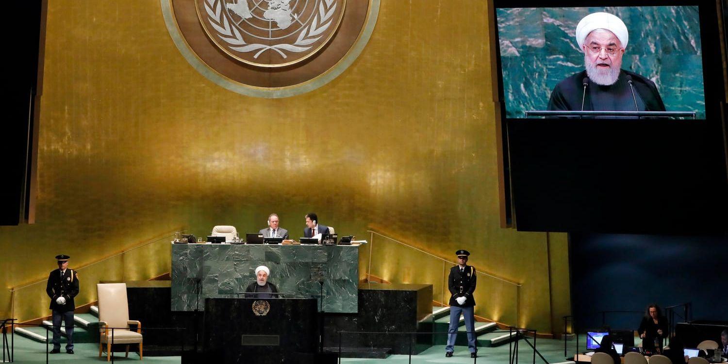 Irans president Hassan Rohani talar i FN:s generalförsamling.