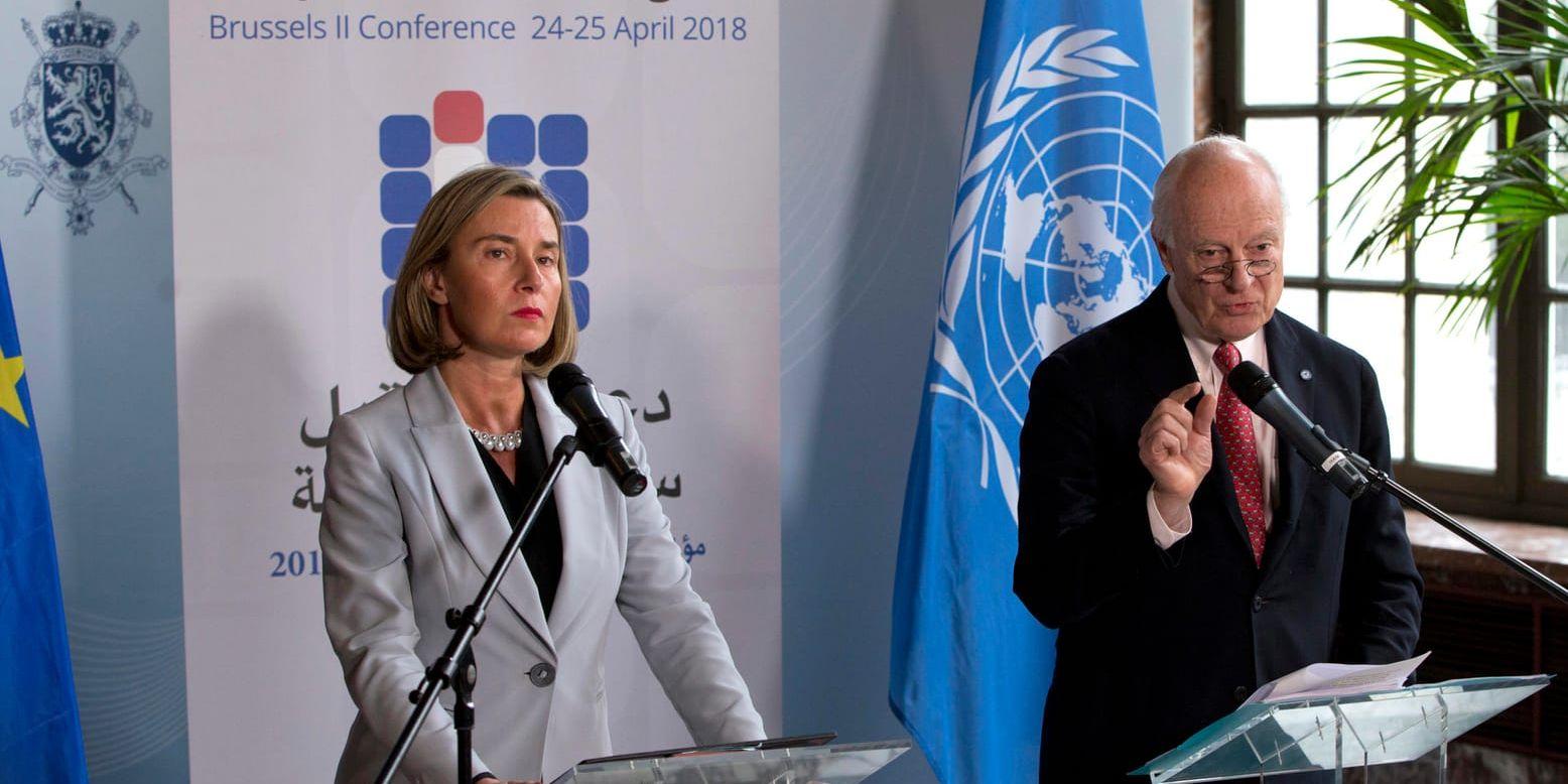 EU:s utrikeschef Federica Mogherini och FN:s Syrien-sändebud Staffan de Mistura deltar i en stor konferens i Bryssel om Syriens framtid.