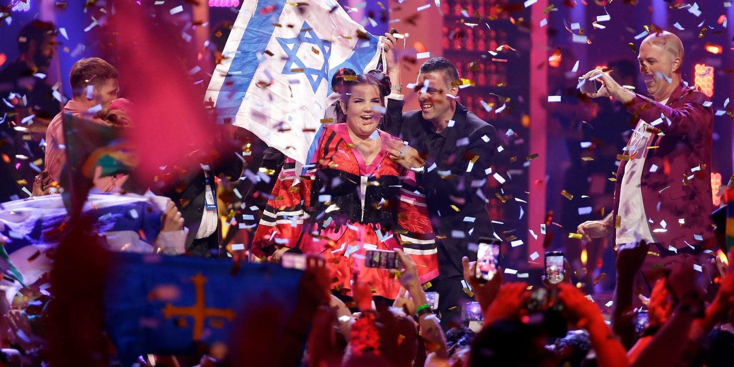 Netta från Israel firar Eurovisionsegern i Lissabon i våras. Arkivbild.