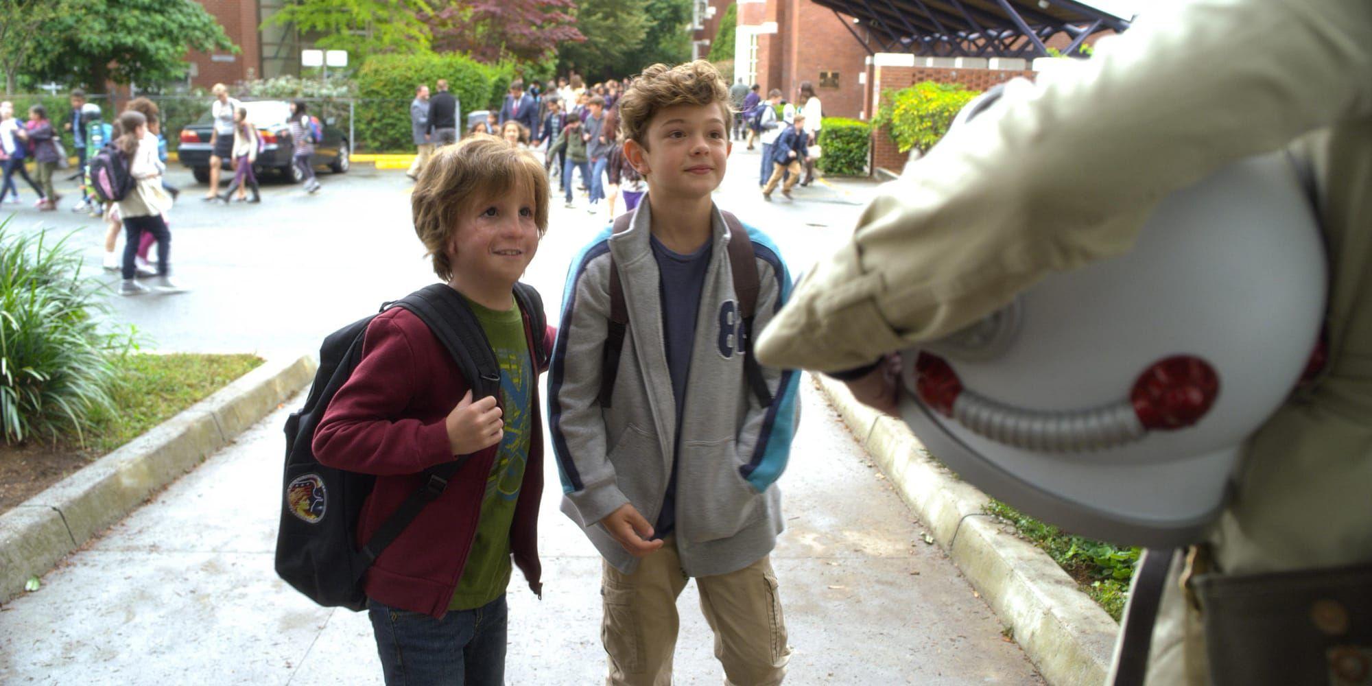Jacob Tremblay spelar tioårige Auggie i "Wonder". Noa Jupe gör rollen som Auggies bäste vän. Pressbild.