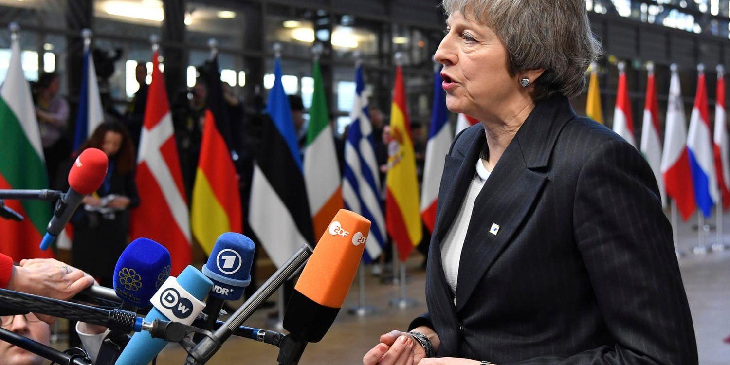 Storbritanniens premiärminister Theresa May anlände till EU-toppmötet i Bryssel på torsdagen.