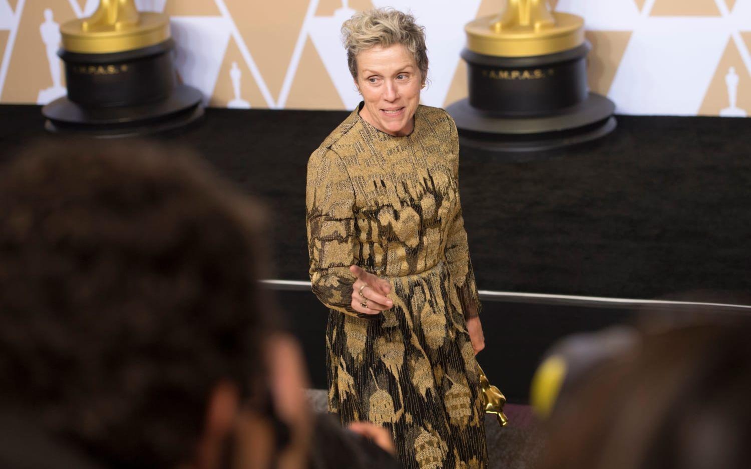Frances McDormand vann en Oscar för bästa kvinnliga huvudroll i filmen Three billboards outside Ebbing, Missouri.