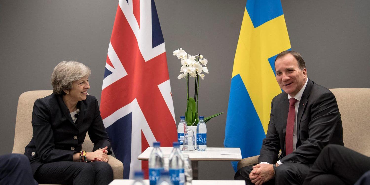 Med Storbritannien försvinner inte bara miljarder från EU:s budget. Sverige förlorar också en bundsförvant. Här premiärminister Theresa May och statsminister Stefan Löfven (S). Arkivbild.