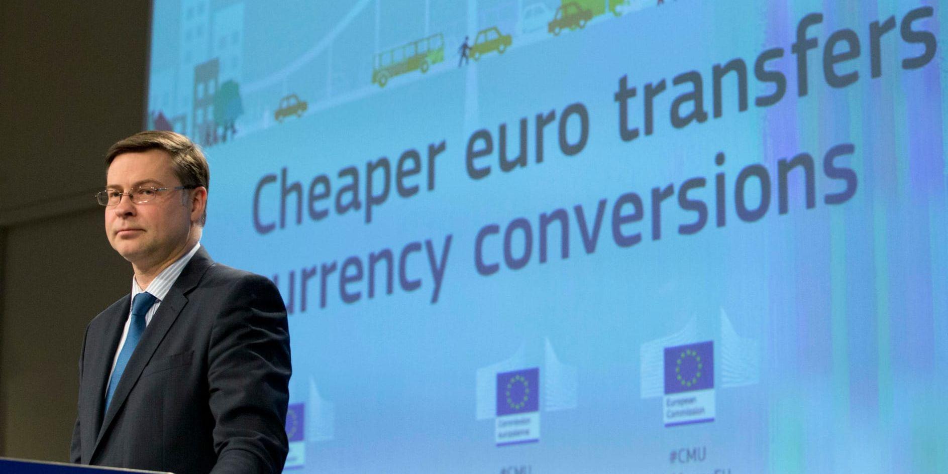 EU-kommissionens eurokommissionär Valdis Dombrovskis. Arkivfoto.