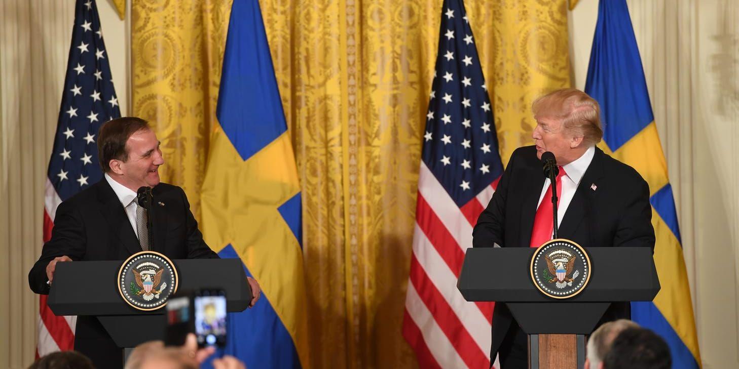 Statsminister Stefan Löfven (S) och USA:s president Donald Trump under en gemensam pressträff i Vita huset i Washington DC.
