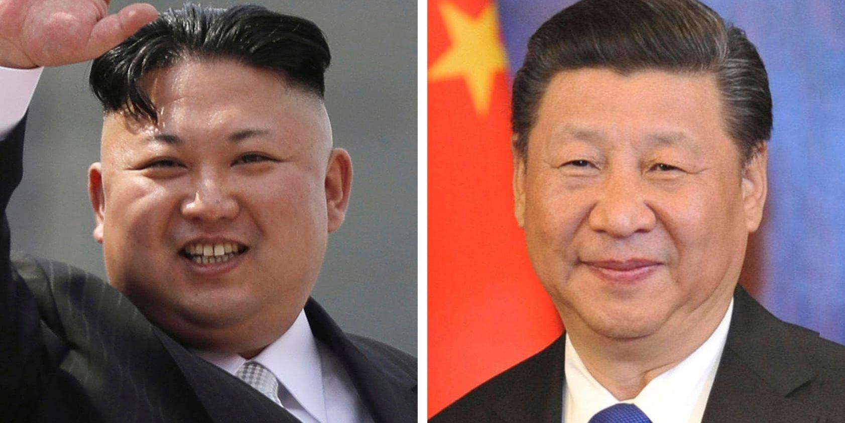 Nordkoreas ledare Kim Jong-Un (till vänster) och Kinas president Xi Jinping (till höger). Bilden är ett montage. Arkivbild