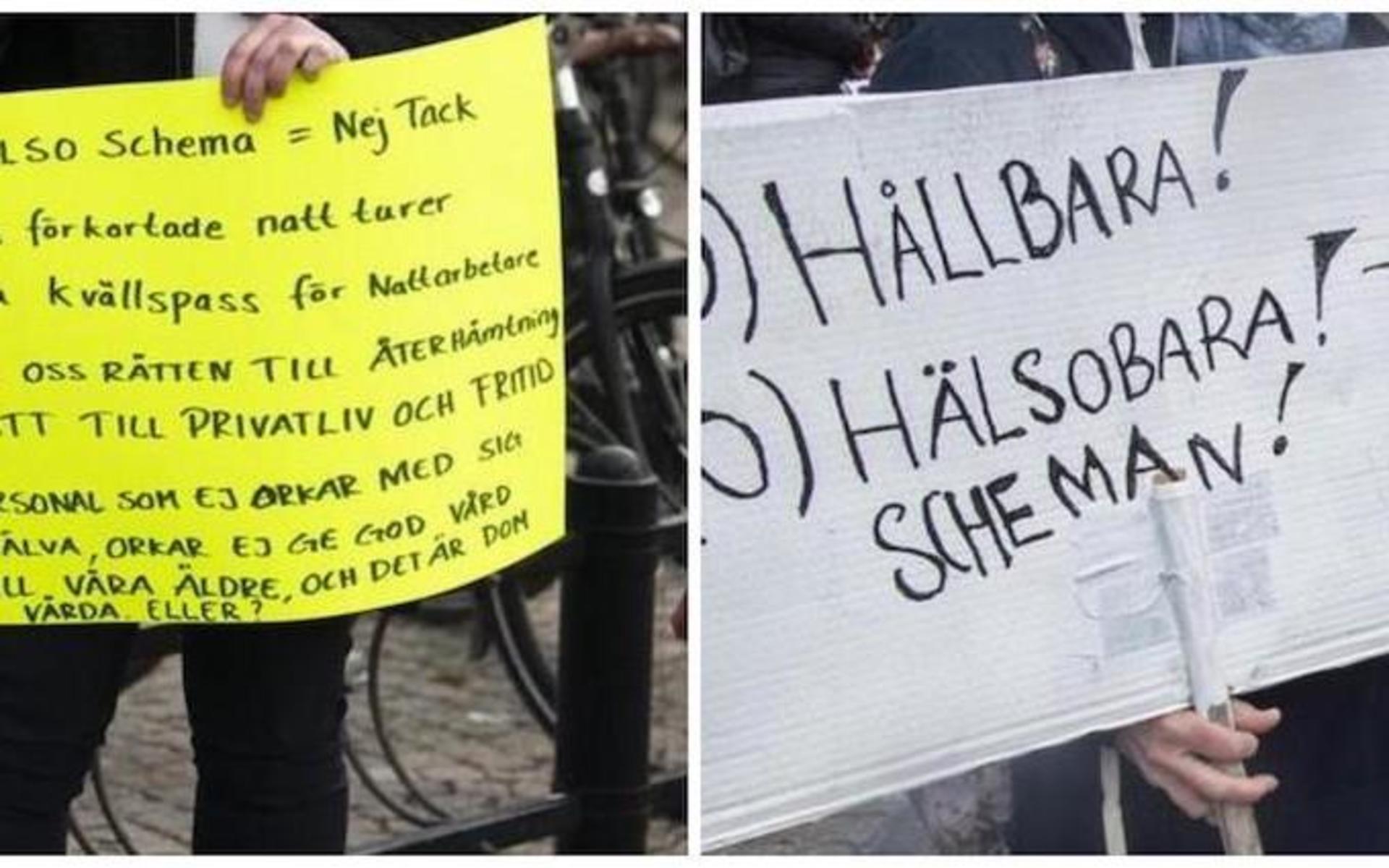 Nyligen hölls en nationell protest mot hälsoschemat. I Halmstad där personal samlats på Stora torg var budskapet tydligt.