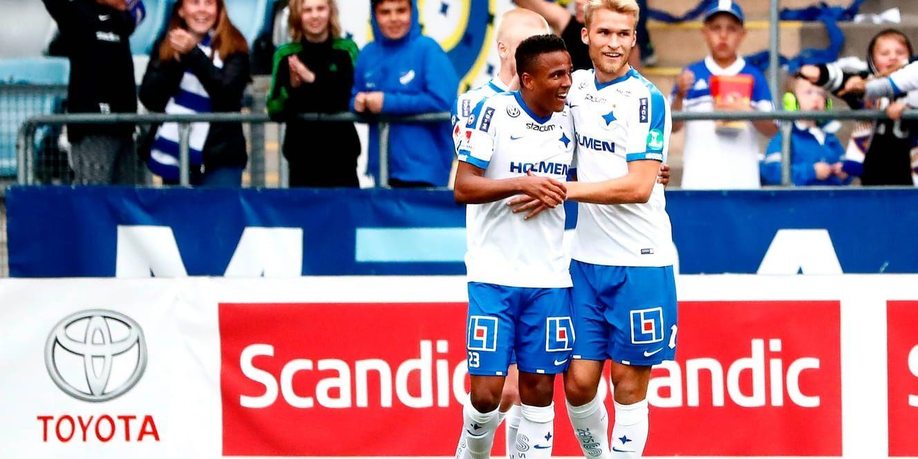 Sebastian Andersson, till höger, gjorde mål i Norrköpings seger mot Trakai i kvalet till Europa League. Arkivbild.