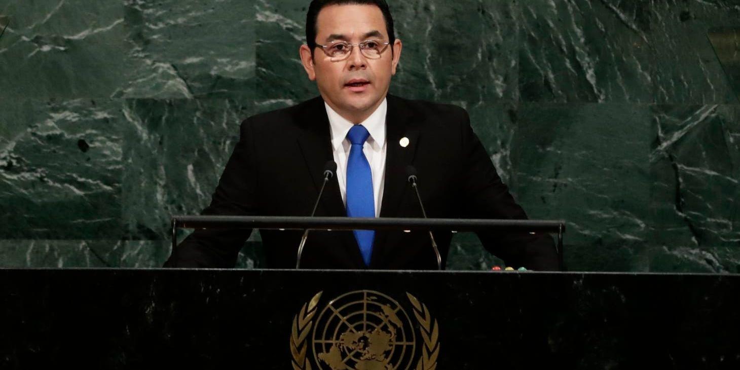 Guatemalas president Jimmy Morales talar i FN. Arkivbild.