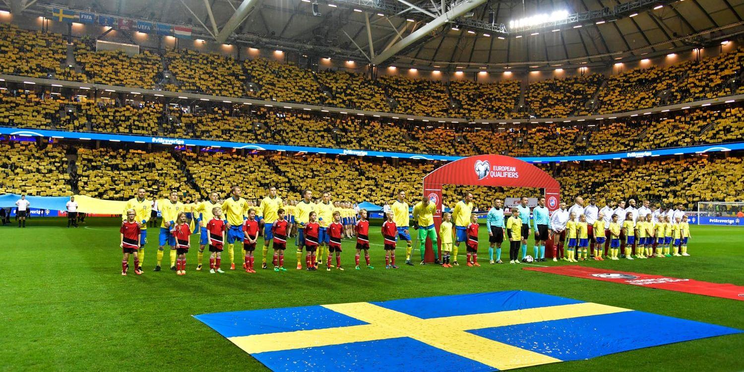 Om Sverige går till fotbolls-EM 2020 kan laget få spela minst två gruppspelsmatcher på Friends arena i Solna. Svenska fotbollförbundet vill ta över värdskapet från Bryssel, då den belgiska huvudstaden ser ut att få svårt att hinna bygga klar sin arena i tid. Arkivbild.