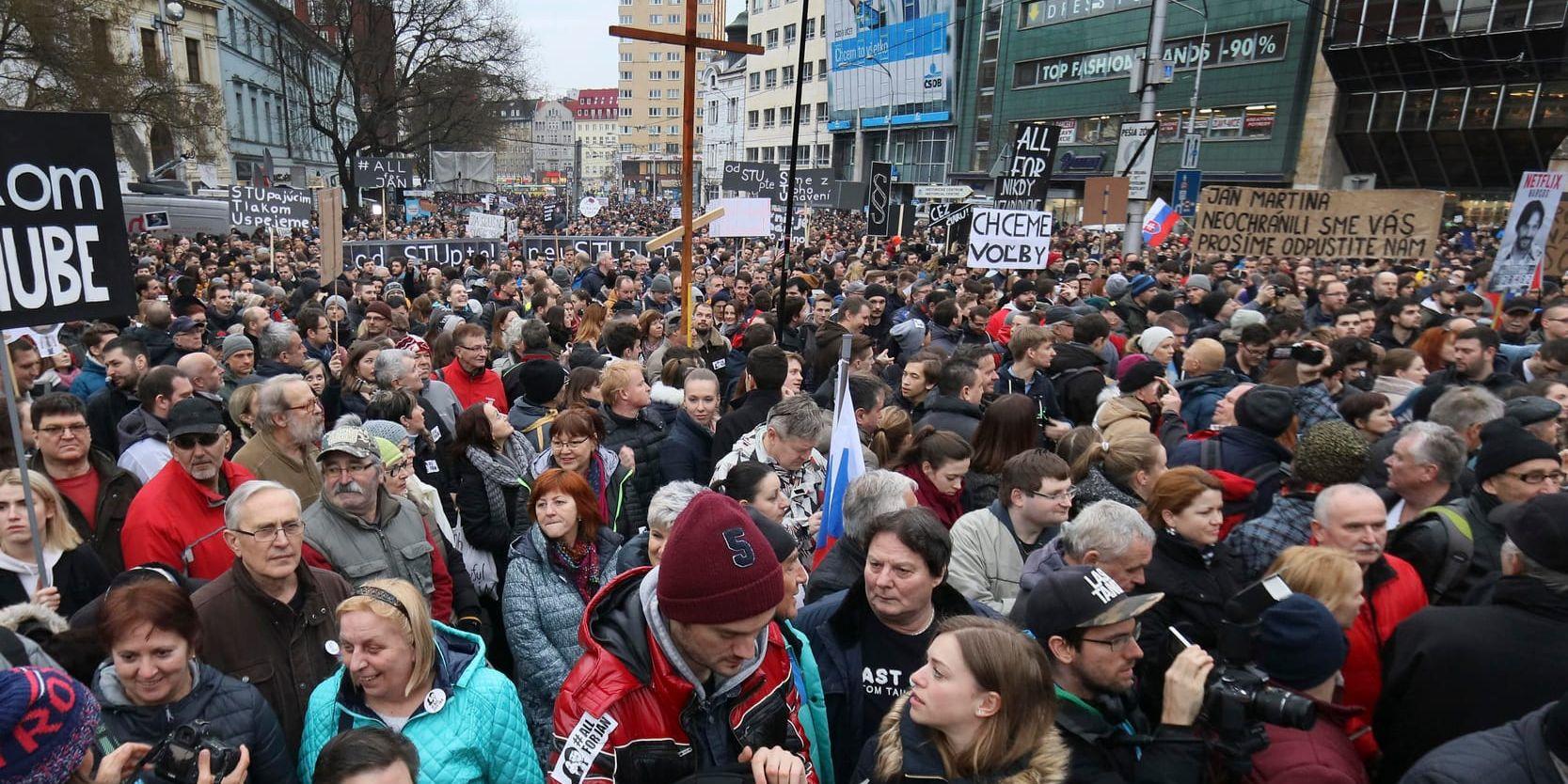 Protester i Bratislava förra fredagen. Arkivbild.