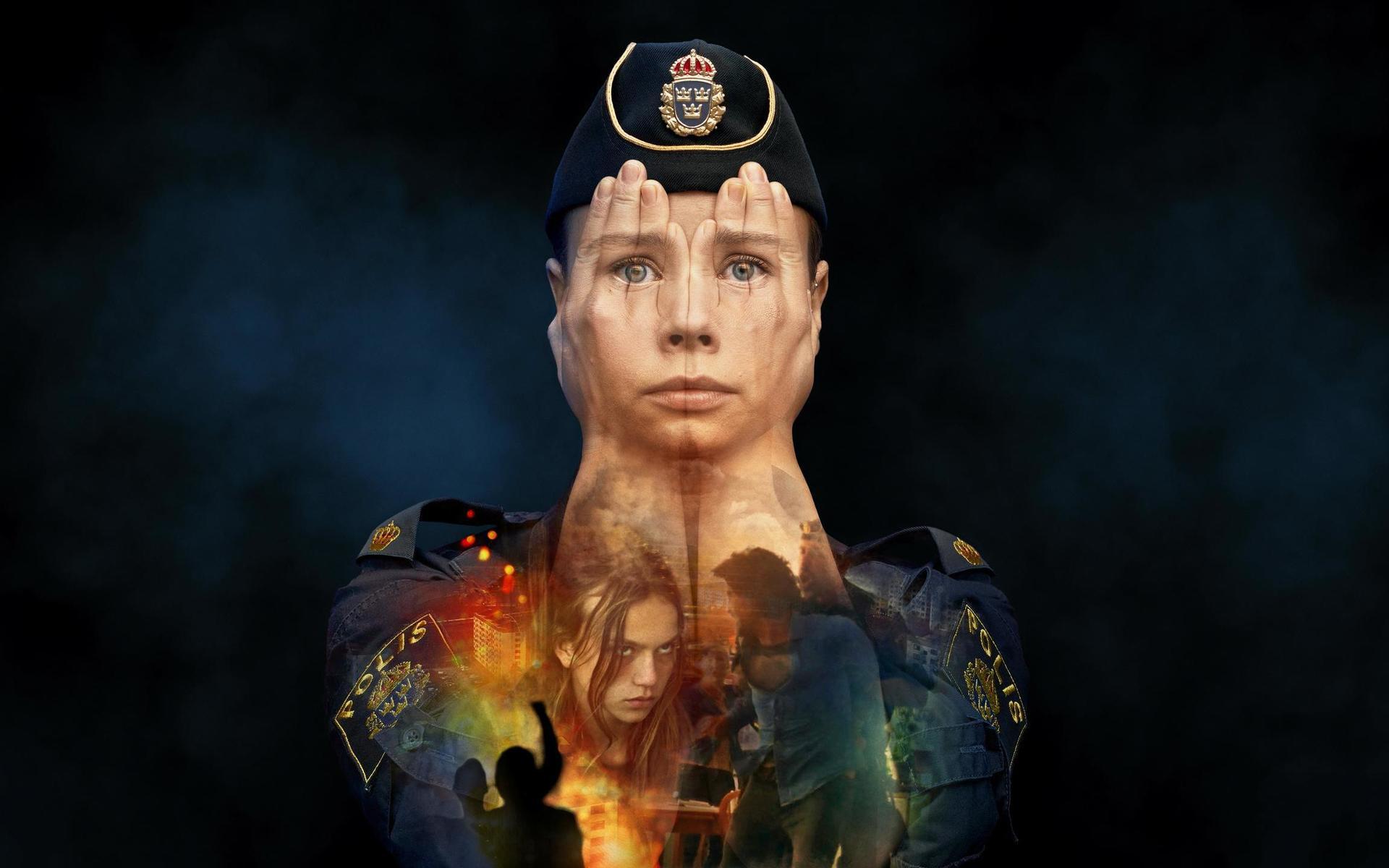En av seriens symbolbilder med polisen Sara (Amanda Jansson) i fokus.