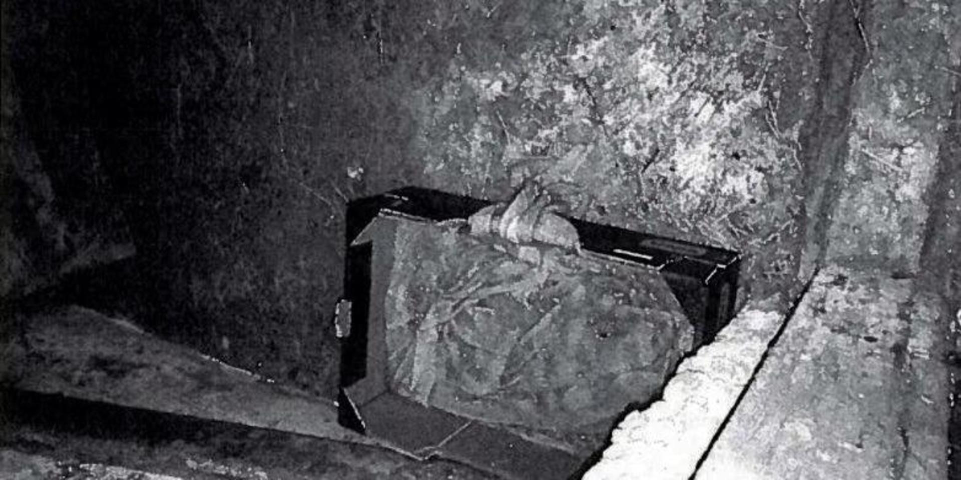 Svartvitt foto från länsstyrelsen upptäckt av pannrummet i Långaryd, som var miljö för katter som hölls inlåsta.