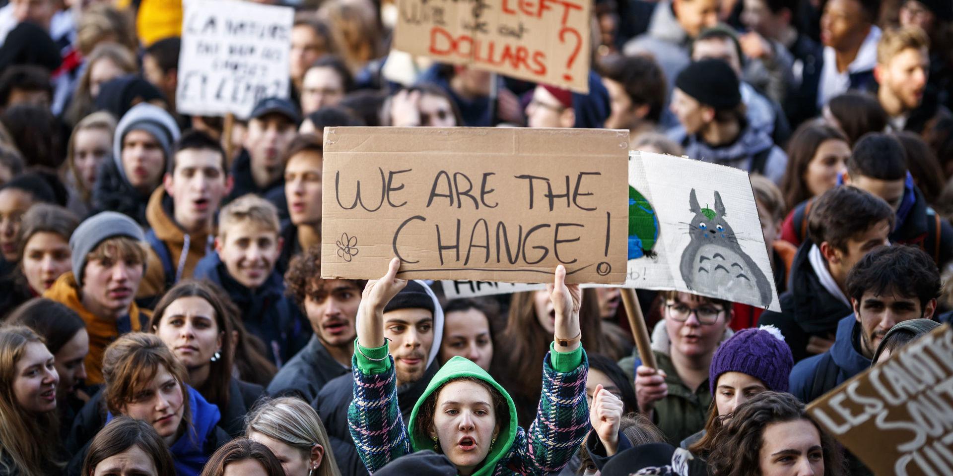 En skolstrejk för klimatet i Lausanne i Schweiz tidigare i år. 