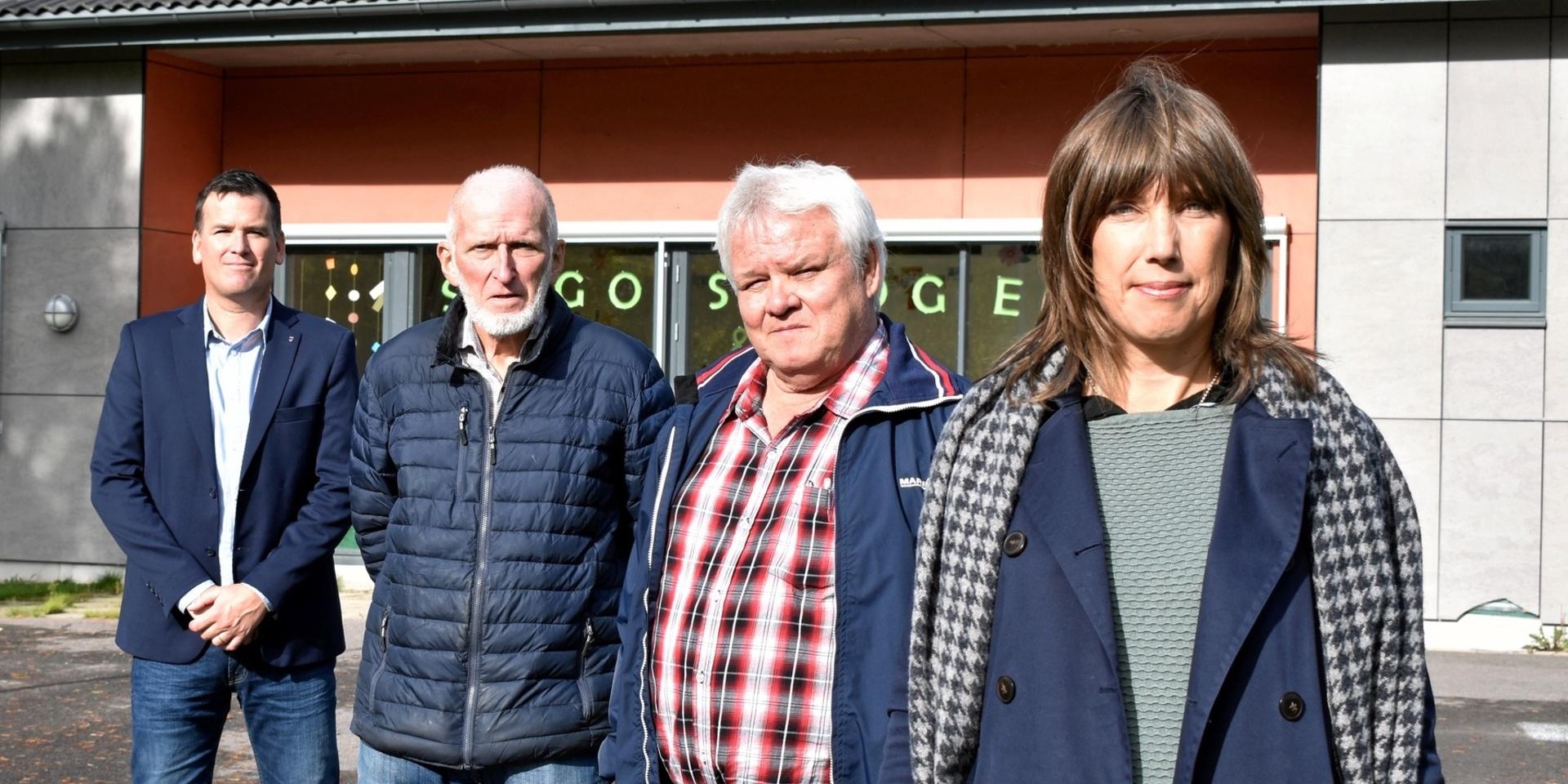 Den politiska majoriteten Framtid Hylte, från vänster i bild: Ronny Löfquist (S), Bengt-Åke Torhall (L), Tommy Edenholm (KV) och  Lisa Mogren (V).