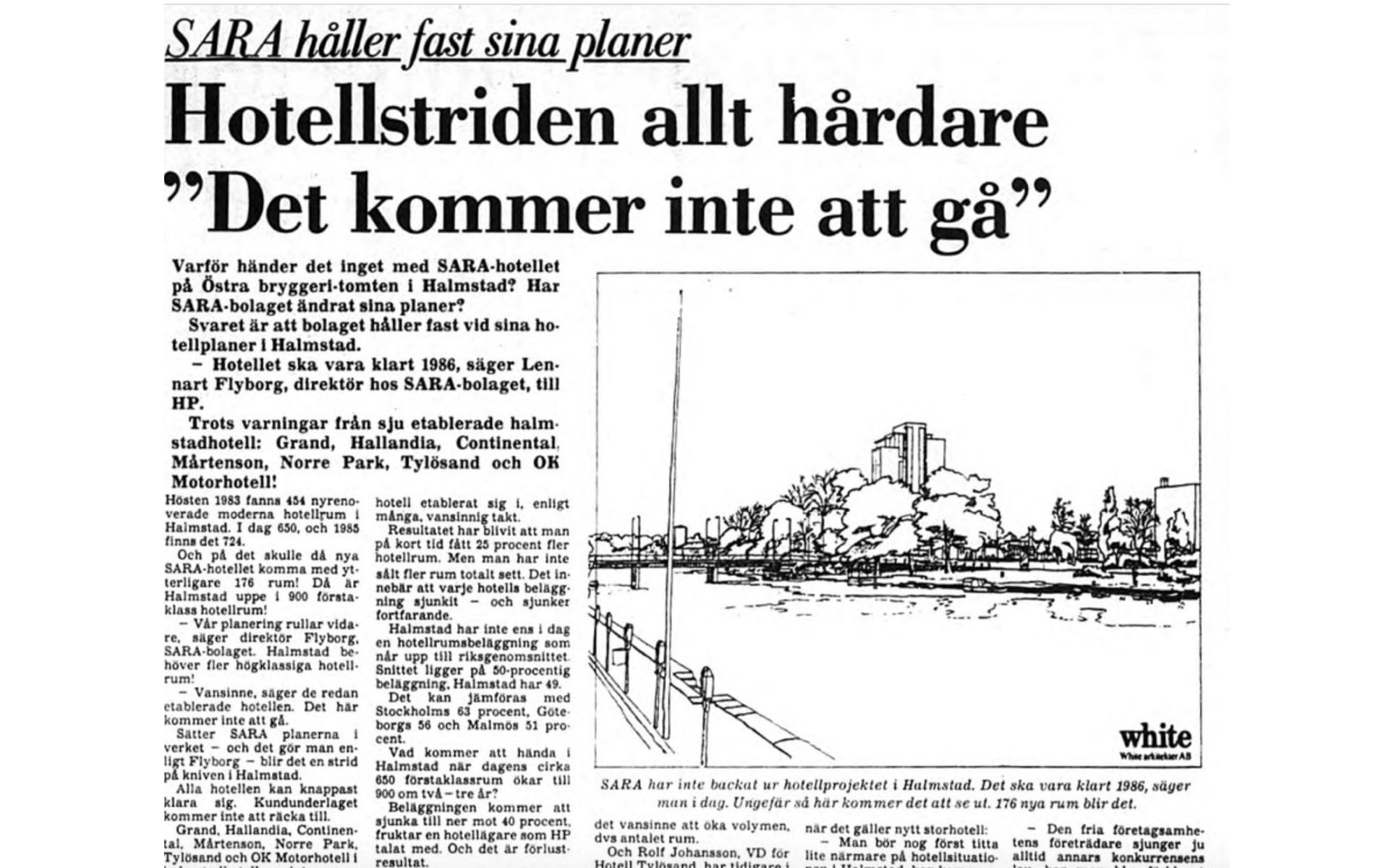 På tal om 1984. Det var ett otroligt händelserikt år i hotellets historia. Förutom biblar och disco inleddes det stora hotellkriget i Halmstad. Alla ville bygga.