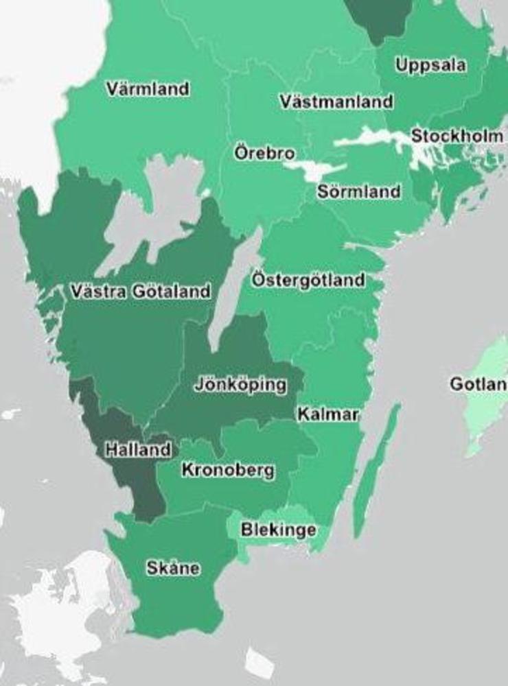 Folkhälsomyndighetens jämförelse av smittläget i olika län visar att Halland fortfarande är näst mest drabbat i landet, efter Västerbotten. I Halland sticker just nu Falkenberg ut, medan Laholm har minst andel nya fall i förhållande till befolkningsmängd.