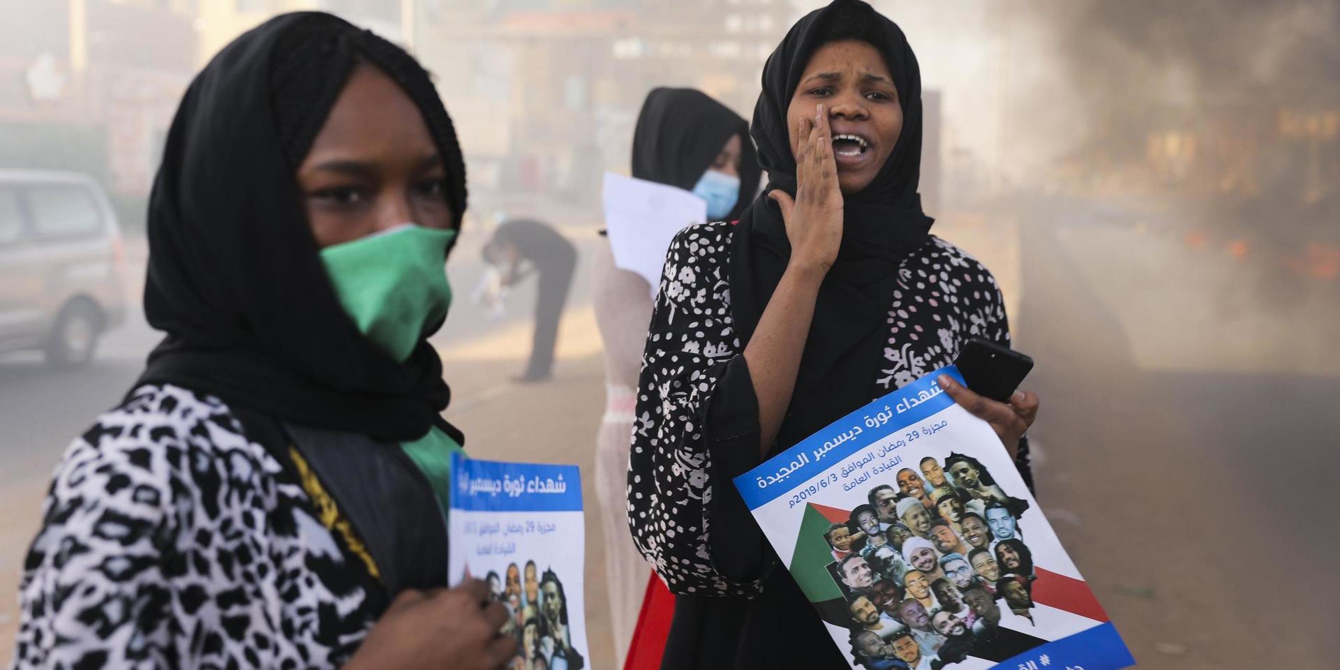 Demonstration i den sudanesiska huvudstaden Khartum den 3 juli, till stöd för demokratireformer och till minne av de som dödades i massakern ett år tidigare. 